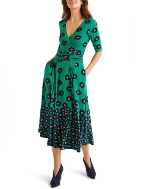 BODEN • Kassidy jersey floral midi dress green navy pink - size 6